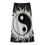 Black And White Yin Yang Sun Print Cotton Front Slit Maxi Skirt