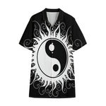 Black And White Yin Yang Sun Print Cotton Hawaiian Shirt