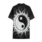 Black And White Yin Yang Sun Print Cotton Hawaiian Shirt