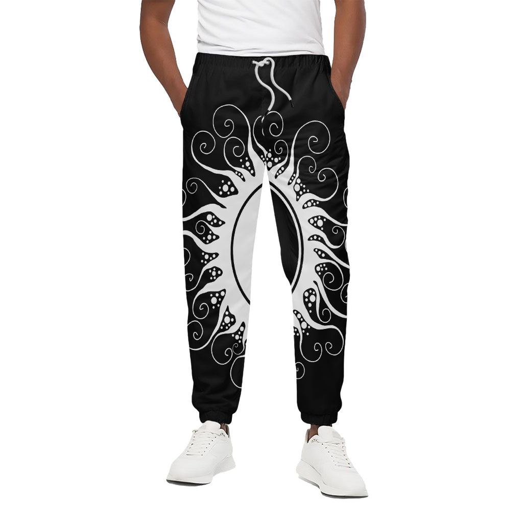 Black And White Yin Yang Sun Print Cotton Pants