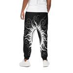 Black And White Yin Yang Sun Print Cotton Pants