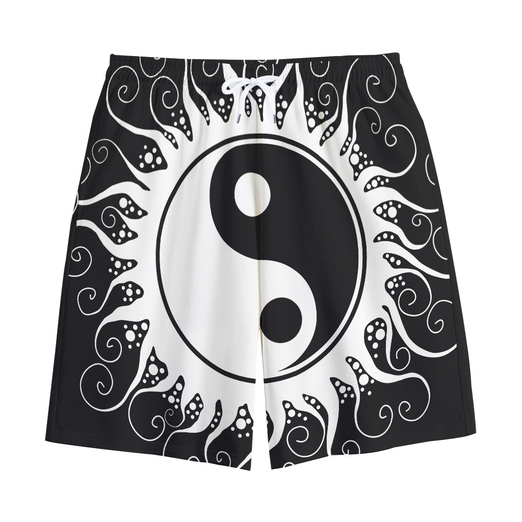 Black And White Yin Yang Sun Print Cotton Shorts