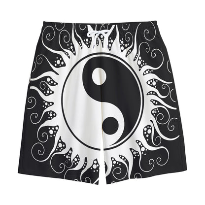Black And White Yin Yang Sun Print Cotton Shorts
