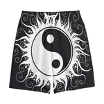 Black And White Yin Yang Sun Print Cotton Shorts