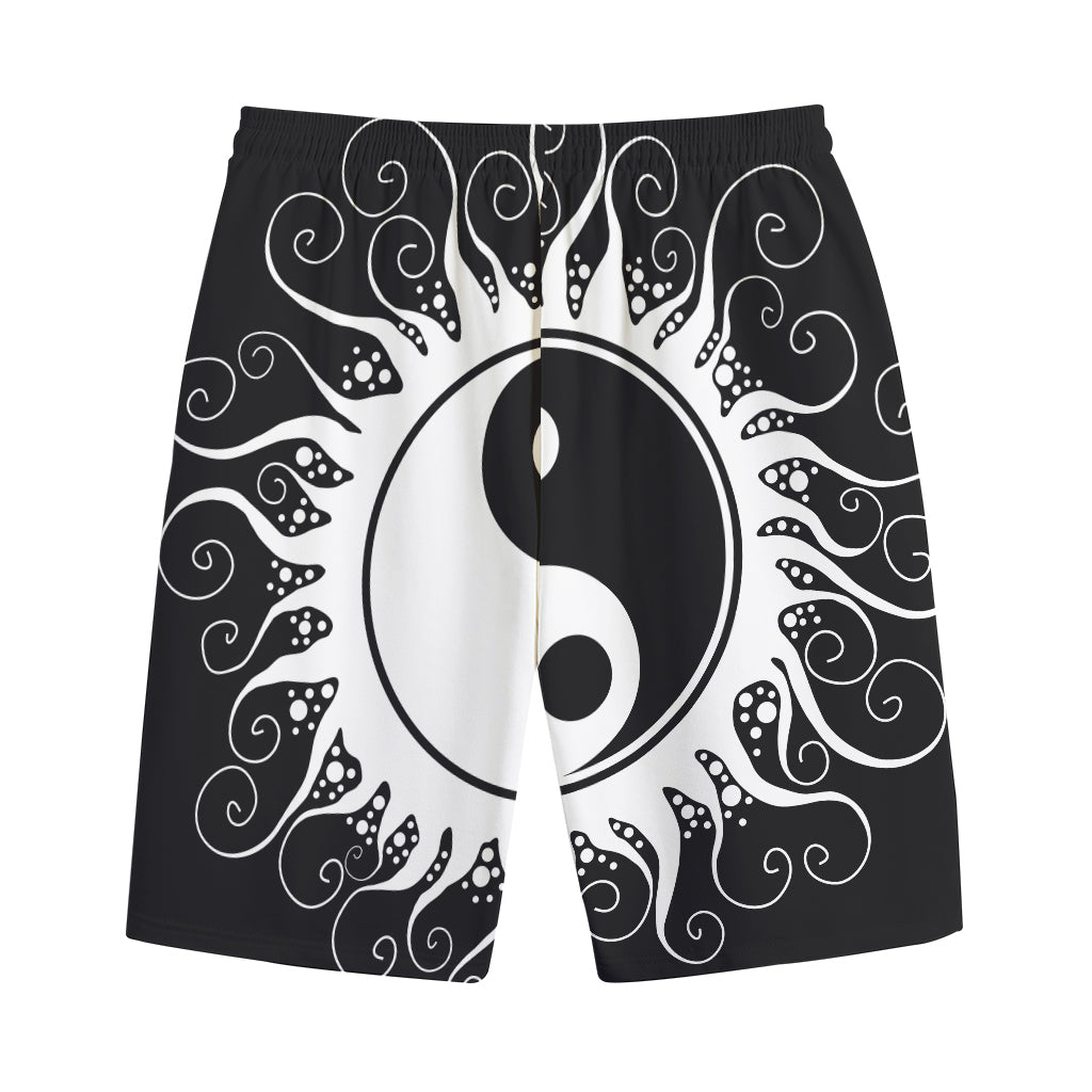 Black And White Yin Yang Sun Print Cotton Shorts