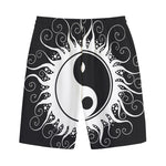 Black And White Yin Yang Sun Print Cotton Shorts