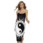 Black And White Yin Yang Sun Print Cross Back Cami Dress
