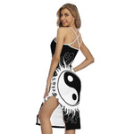 Black And White Yin Yang Sun Print Cross Back Cami Dress
