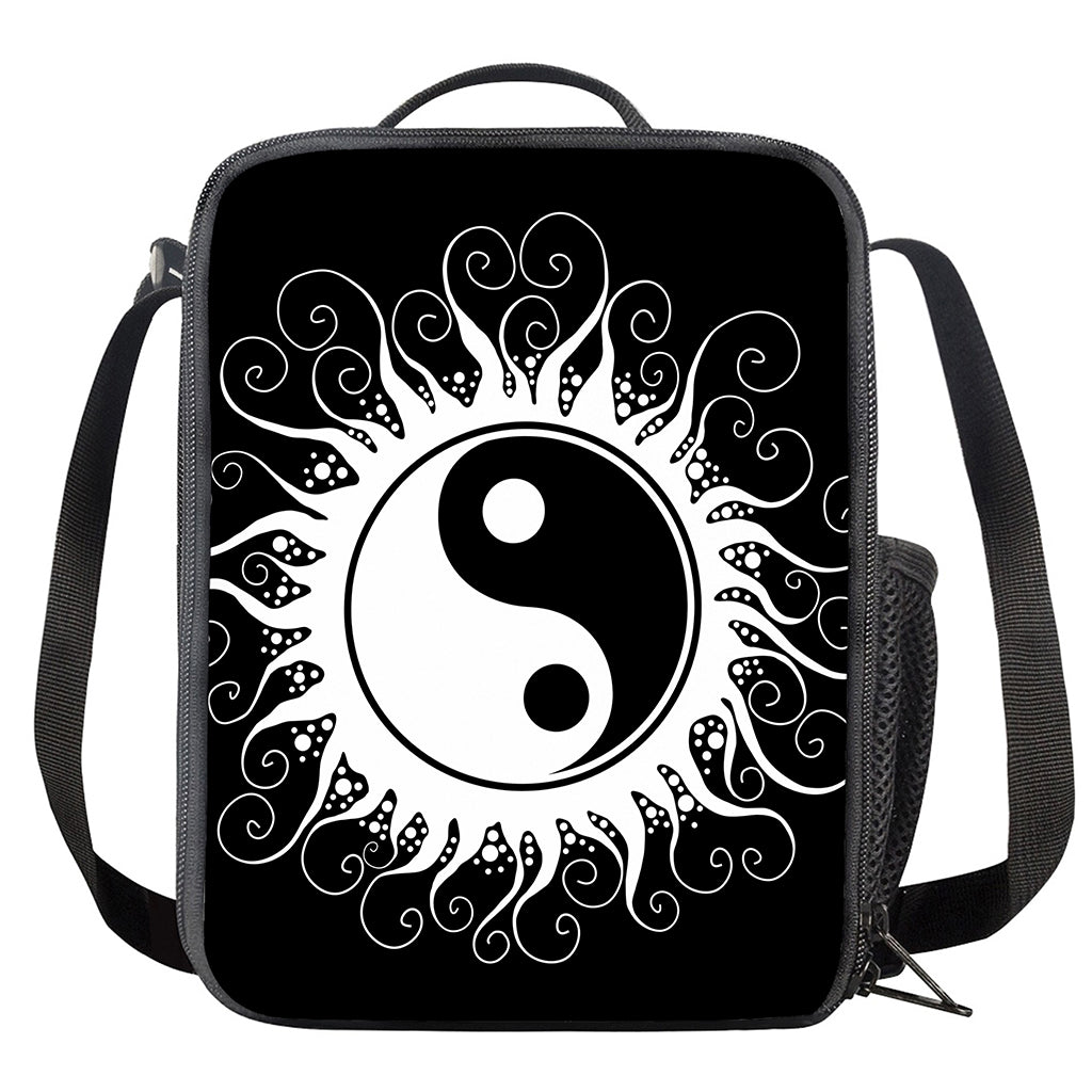 Black And White Yin Yang Sun Print Crossbody Lunch Bag