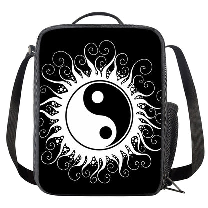 Black And White Yin Yang Sun Print Crossbody Lunch Bag