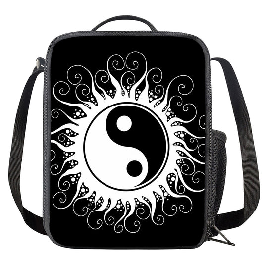 Black And White Yin Yang Sun Print Crossbody Lunch Bag