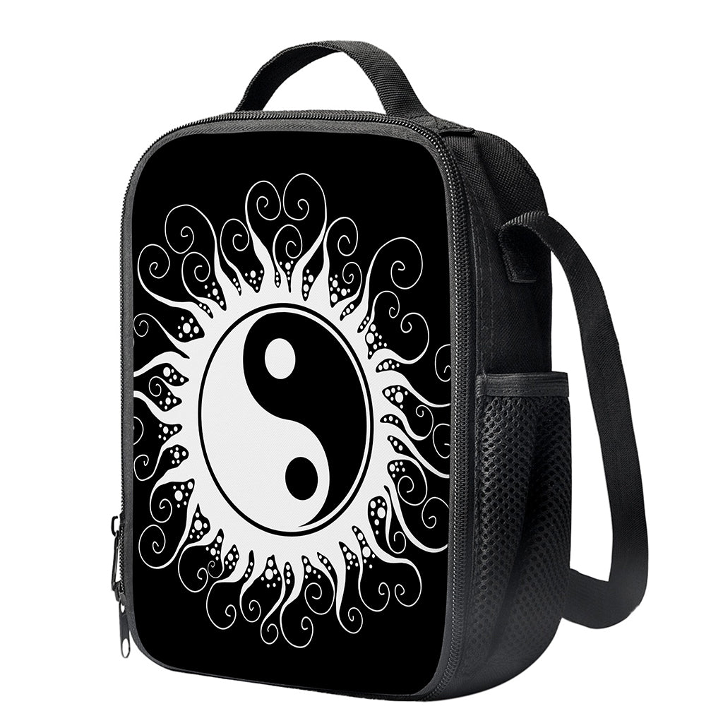 Black And White Yin Yang Sun Print Crossbody Lunch Bag