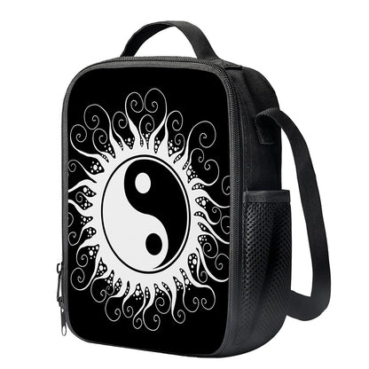 Black And White Yin Yang Sun Print Crossbody Lunch Bag