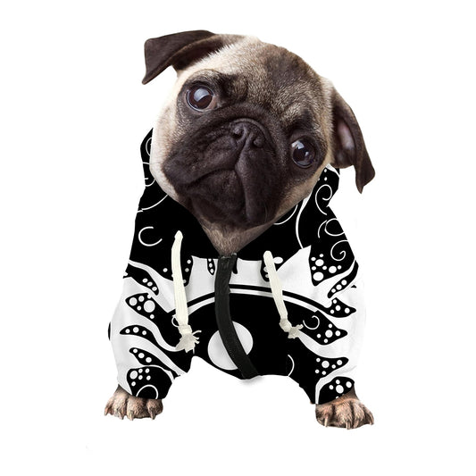 Black And White Yin Yang Sun Print Dog Zip Up Hoodie
