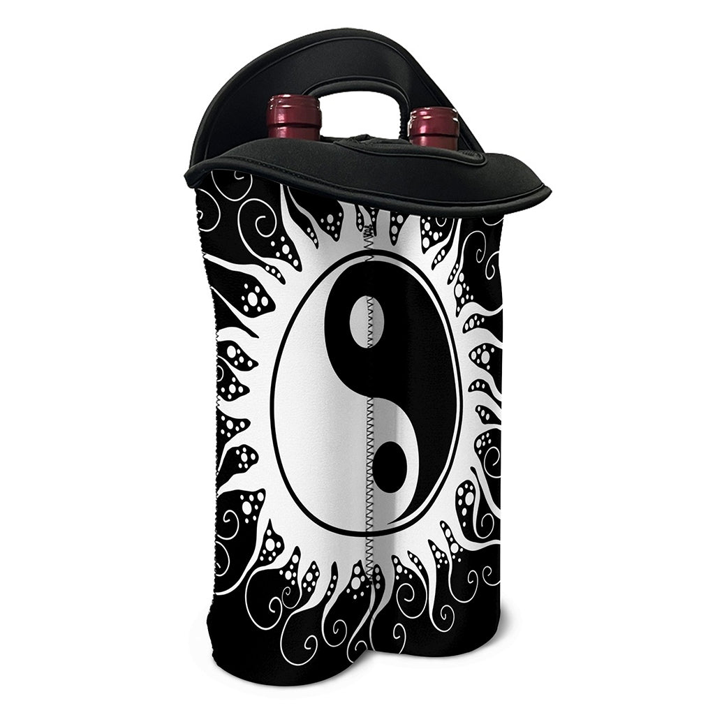 Black And White Yin Yang Sun Print Double Neoprene Wine Tote