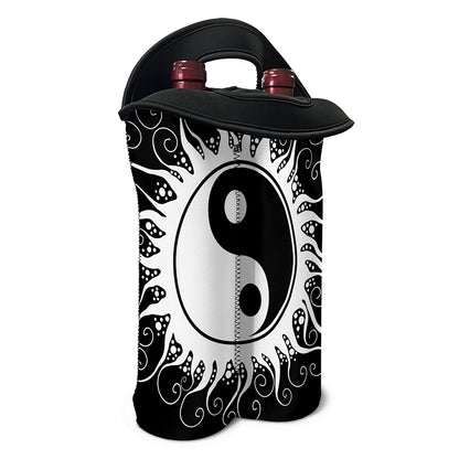 Black And White Yin Yang Sun Print Double Neoprene Wine Tote