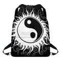 Black And White Yin Yang Sun Print Drawstring Backpack