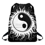 Black And White Yin Yang Sun Print Drawstring Backpack