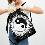Black And White Yin Yang Sun Print Drawstring Backpack
