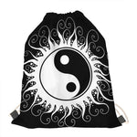 Black And White Yin Yang Sun Print Drawstring Bag