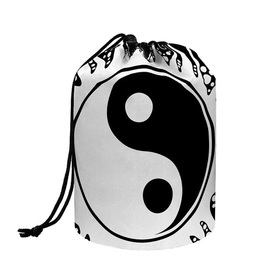 Black And White Yin Yang Sun Print Drawstring Makeup Bag