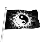 Black And White Yin Yang Sun Print Flag