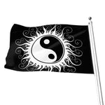 Black And White Yin Yang Sun Print Flag