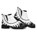 Black And White Yin Yang Sun Print Flat Ankle Boots