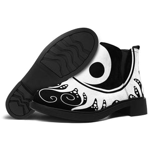 Black And White Yin Yang Sun Print Flat Ankle Boots