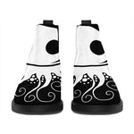 Black And White Yin Yang Sun Print Flat Ankle Boots