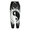 Black And White Yin Yang Sun Print Fleece Lined Knit Pants
