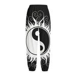 Black And White Yin Yang Sun Print Fleece Lined Knit Pants