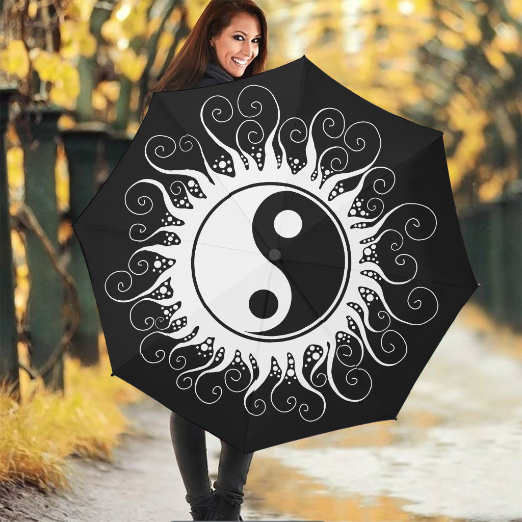 Black And White Yin Yang Sun Print Foldable Umbrella