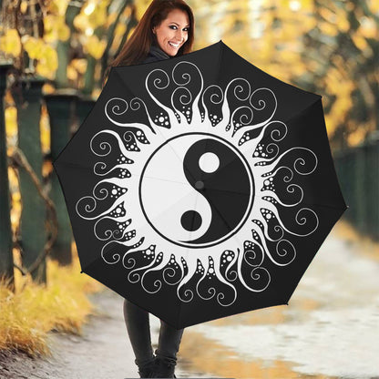 Black And White Yin Yang Sun Print Foldable Umbrella