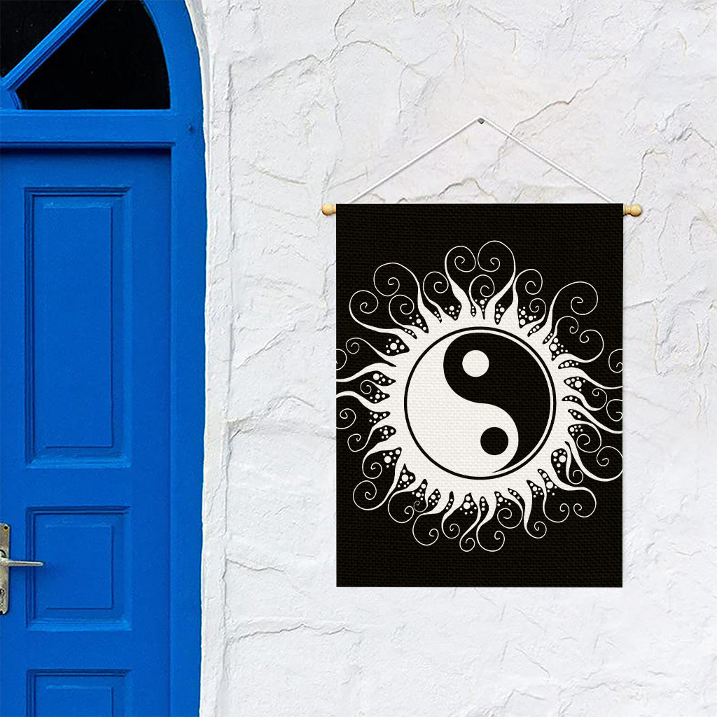 Black And White Yin Yang Sun Print Garden Flag