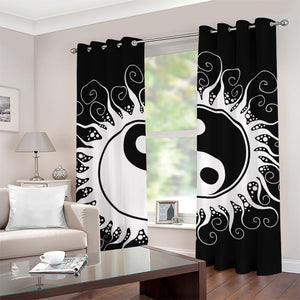 Black And White Yin Yang Sun Print Grommet Curtains