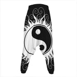 Black And White Yin Yang Sun Print Hammer Pants