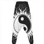 Black And White Yin Yang Sun Print Hammer Pants