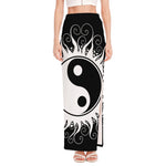 Black And White Yin Yang Sun Print High Slit Maxi Skirt
