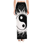 Black And White Yin Yang Sun Print High Slit Maxi Skirt