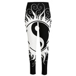 Black And White Yin Yang Sun Print High-Waisted Pocket Leggings