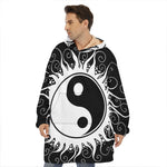 Black And White Yin Yang Sun Print Hoodie Blanket