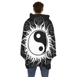 Black And White Yin Yang Sun Print Hoodie Blanket