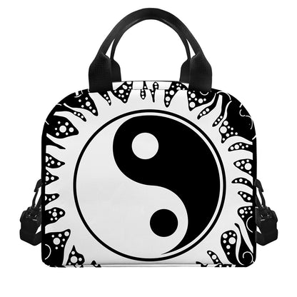 Black And White Yin Yang Sun Print Insulated Lunch Bag