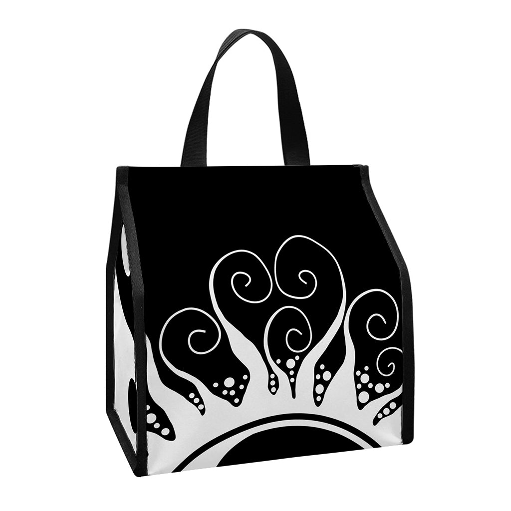 Black And White Yin Yang Sun Print Insulated Lunch Tote