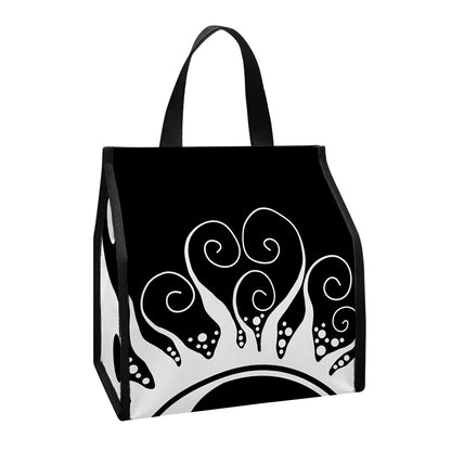 Black And White Yin Yang Sun Print Insulated Lunch Tote