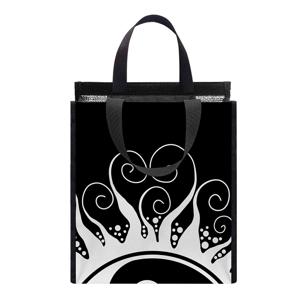 Black And White Yin Yang Sun Print Insulated Lunch Tote