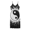 Black And White Yin Yang Sun Print Jersey Midi Cami Dress