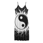 Black And White Yin Yang Sun Print Jersey Midi Cami Dress