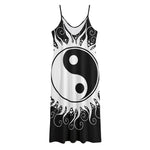 Black And White Yin Yang Sun Print Jersey Midi Cami Dress